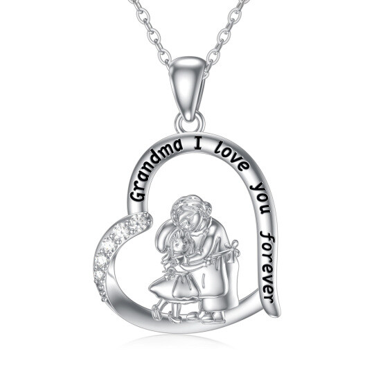 Cubic Zirconia Grandmother and Granddaughter Necklace in White Gold Plated Sterling Silver