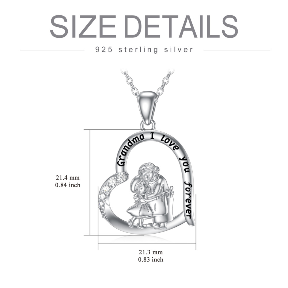 Cubic Zirconia Grandmother and Granddaughter Necklace in White Gold Plated Sterling Silver-2