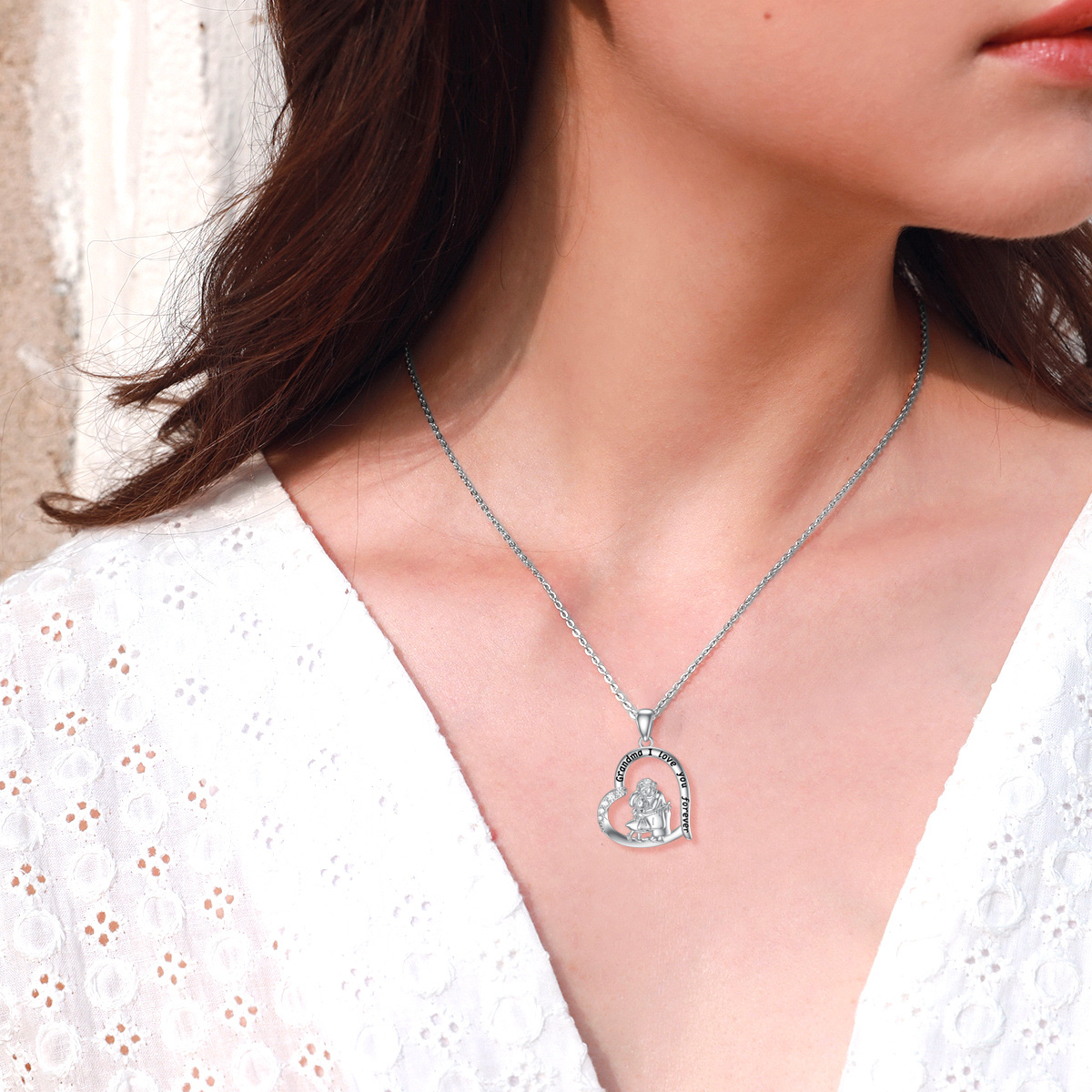 Cubic Zirconia Grandmother and Granddaughter Necklace in White Gold Plated Sterling Silver-5