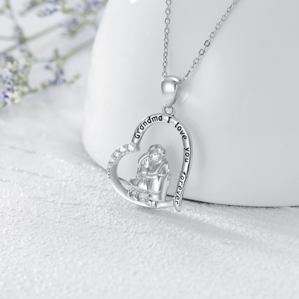 Cubic Zirconia Grandmother and Granddaughter Necklace in White Gold Plated Sterling Silver-6