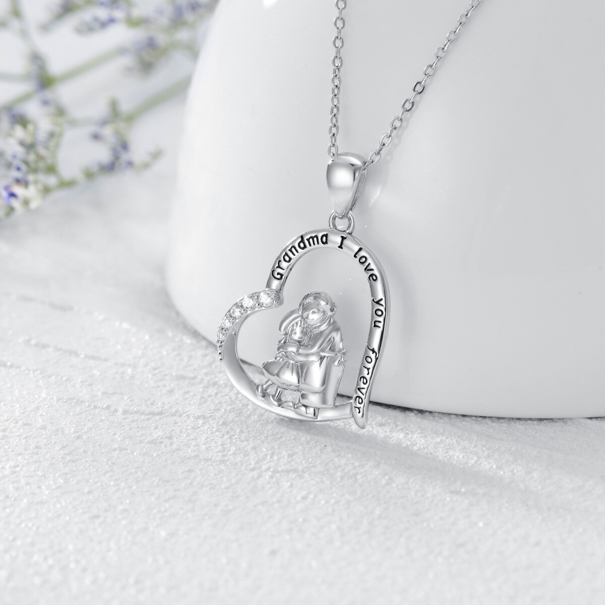 Cubic Zirconia Grandmother and Granddaughter Necklace in White Gold Plated Sterling Silver-6