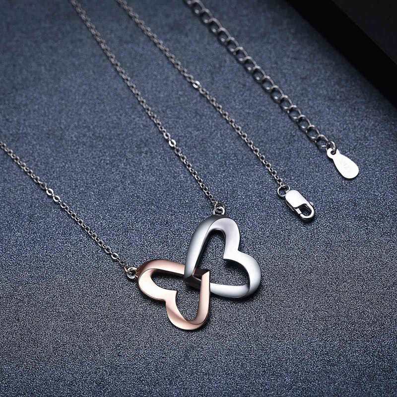 Sterling Silver Two-tone Butterfly & Heart With Heart Pendant Necklace-5