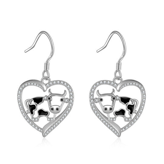 Boucles d'oreilles pendantes en argent sterling et zircon en forme de vache