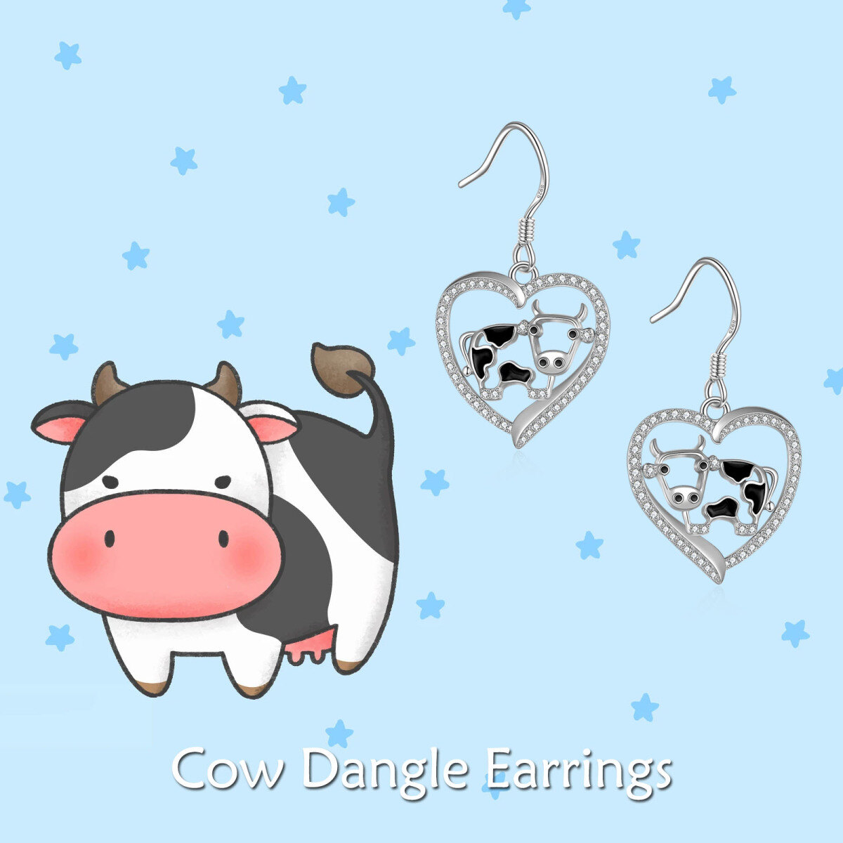 Sterling Silver Zircon Cow Drop Earrings-6