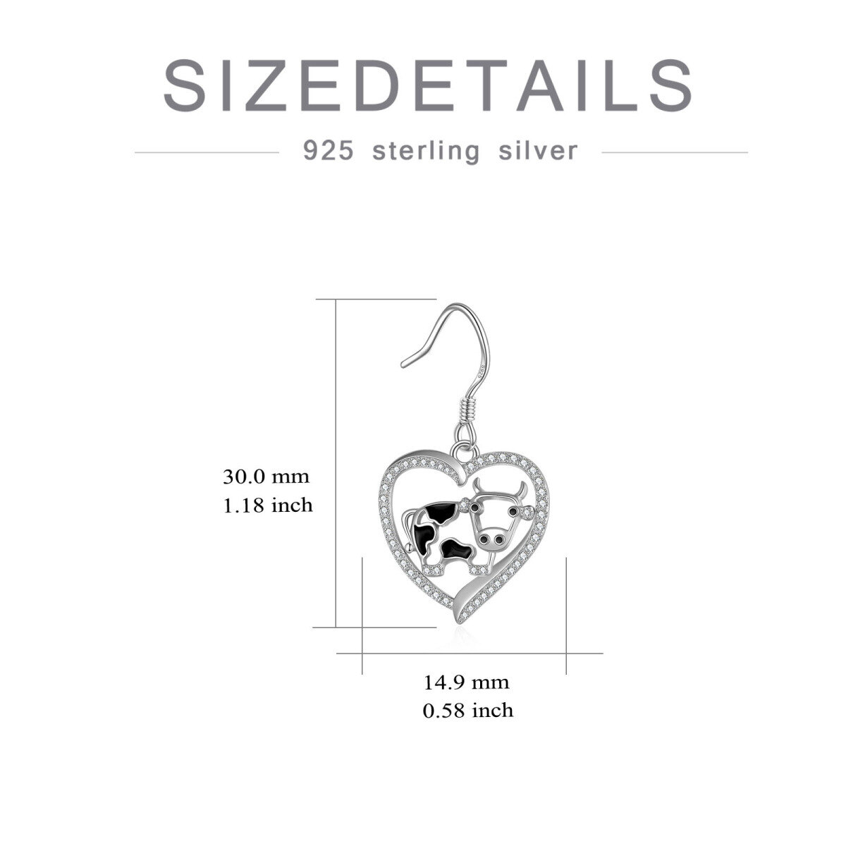 Sterling Silver Zircon Cow Drop Earrings-5