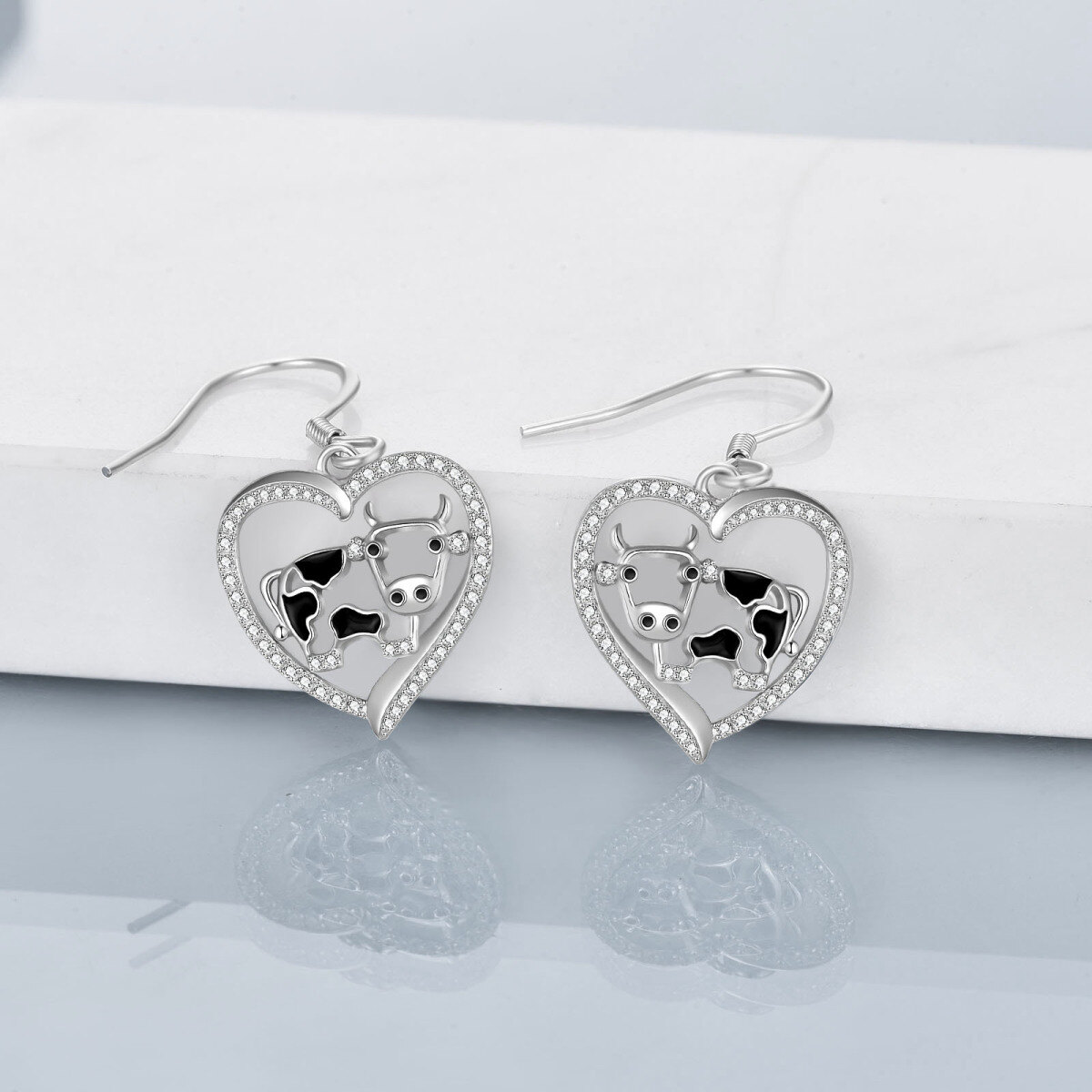 Sterling Silver Zircon Cow Drop Earrings-3