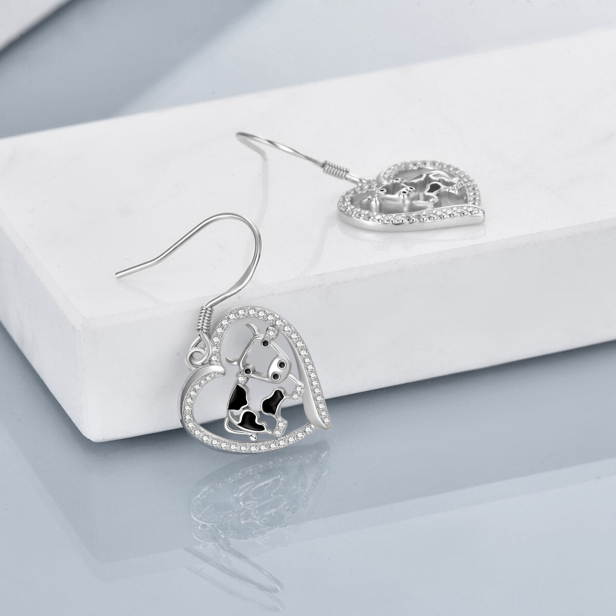 Sterling Silver Zircon Cow Drop Earrings-4