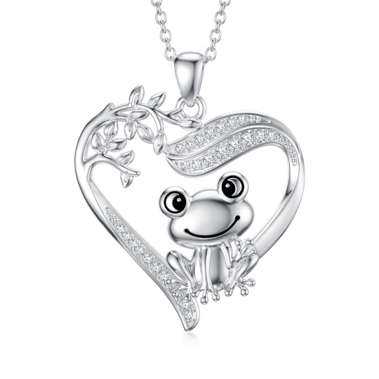 Collier avec pendentif en forme de cœur en forme de grenouille et d'arbre de vie en argent sterling et zircone cubique