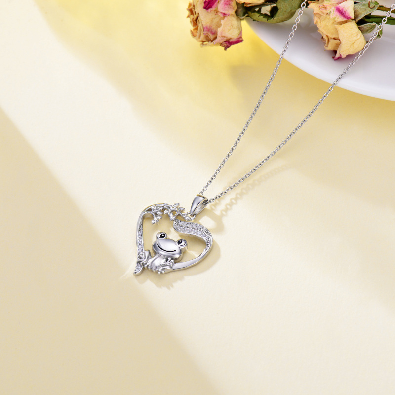 قلادة من الفضة الإسترلينية مرصعة بالزركونيا المكعبة على شكل ضفدع وشجرة الحياة وقلب-3