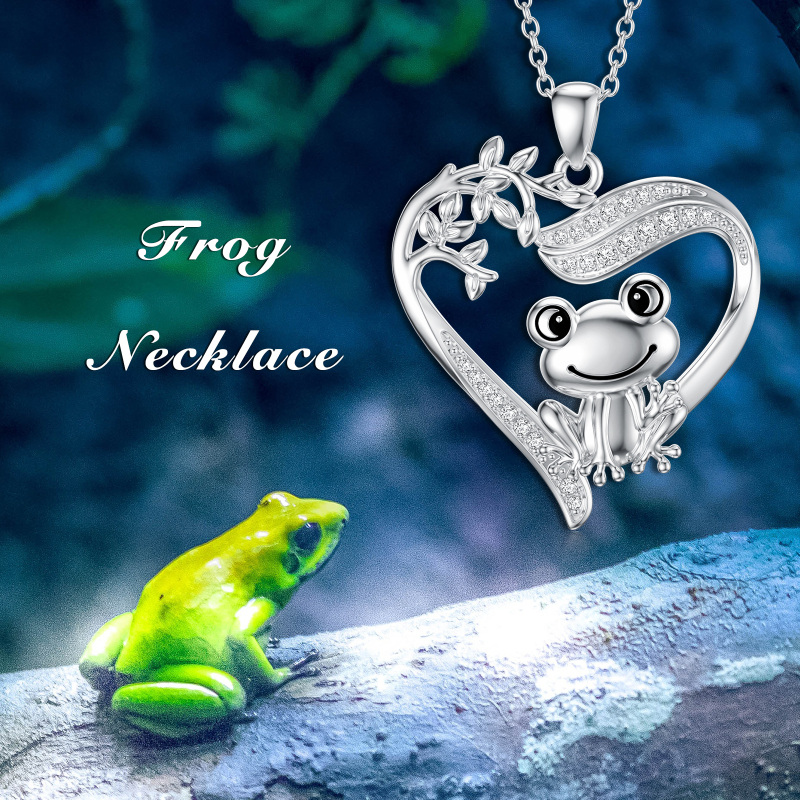 قلادة من الفضة الإسترلينية مرصعة بالزركونيا المكعبة على شكل ضفدع وشجرة الحياة وقلب-5