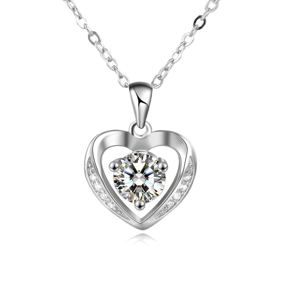 Sterling Silver Cubic Zirconia Heart Pendant Necklace-1