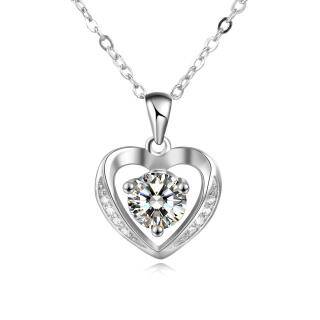 Sterling Silver Cubic Zirconia Heart Pendant Necklace-58