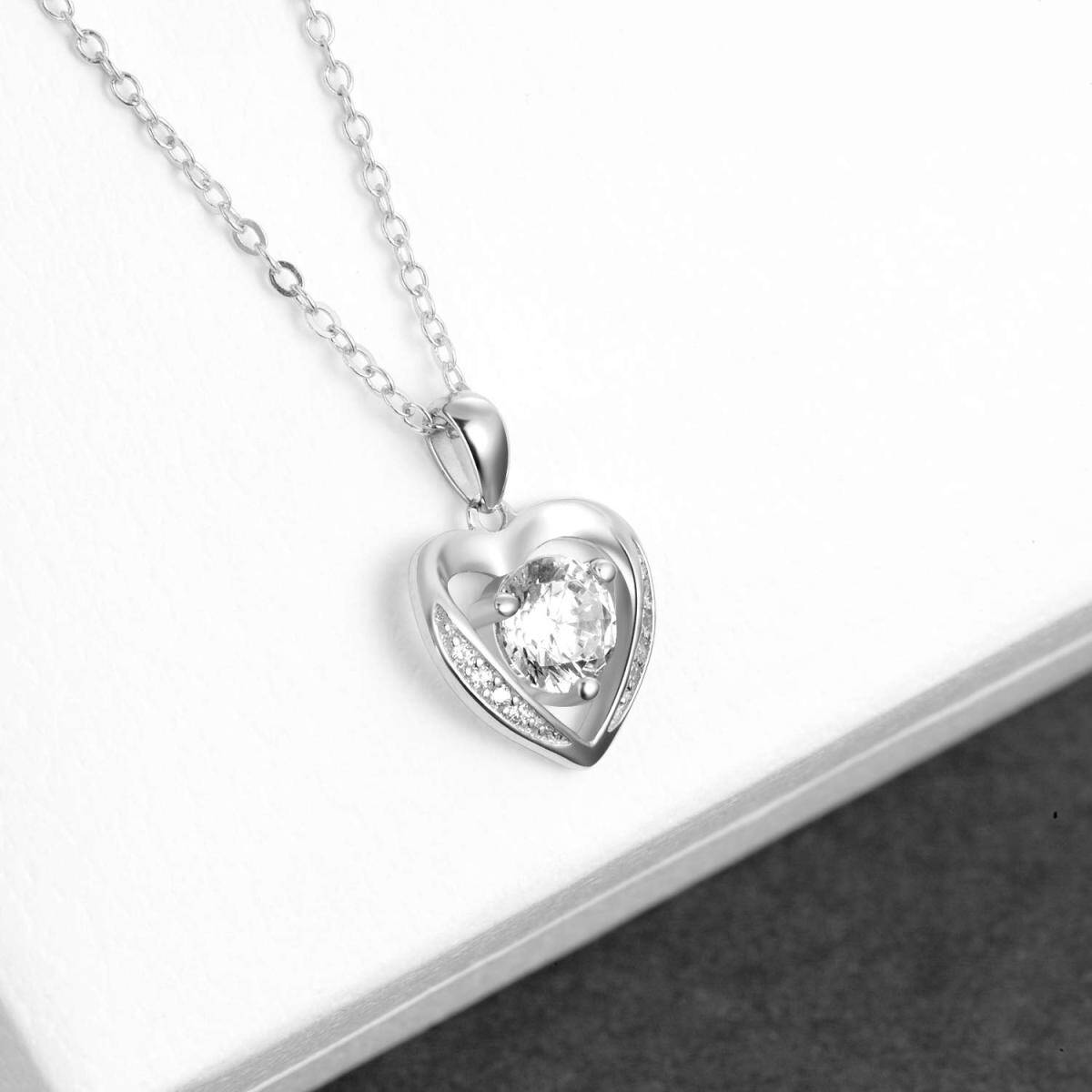 Sterling Silver Cubic Zirconia Heart Pendant Necklace-3