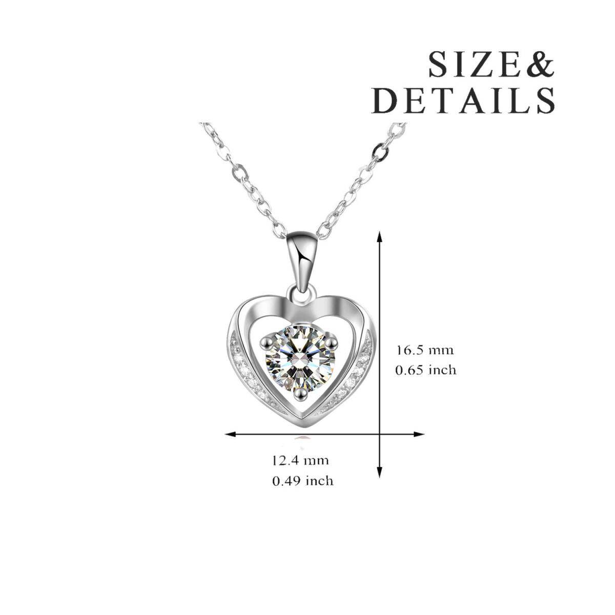 Sterling Silver Cubic Zirconia Heart Pendant Necklace-5