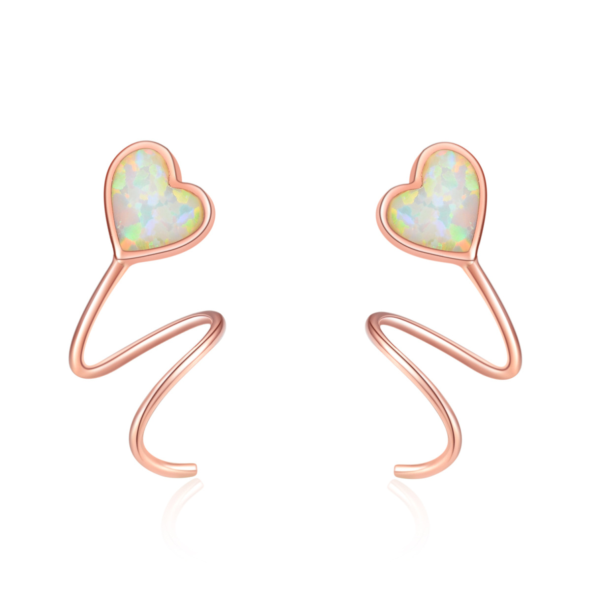 Sterling Silver with Rose gold plated Heart Opal Heart Climber Earrings-1