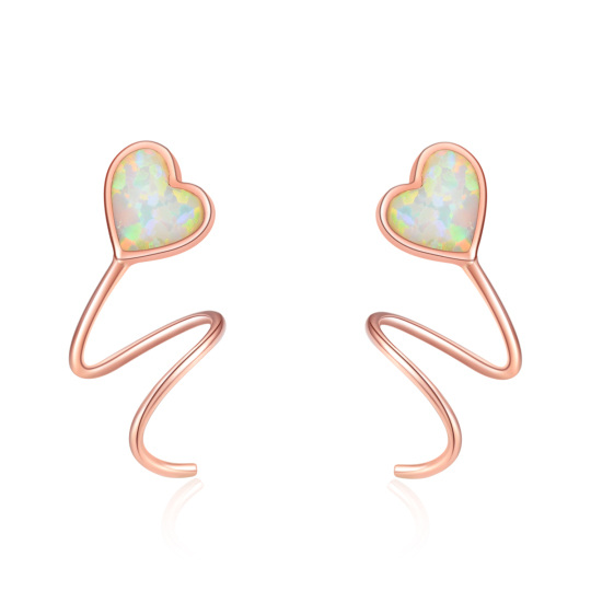 Sterling Silver with Rose gold plated Heart Opal Heart Climber Earrings