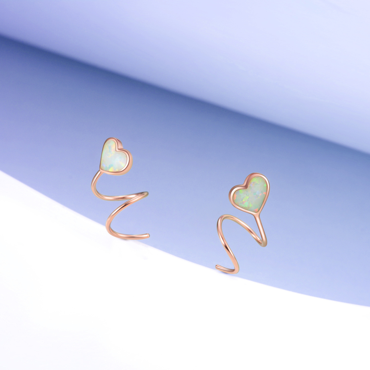 Sterling Silver with Rose gold plated Heart Opal Heart Climber Earrings-3