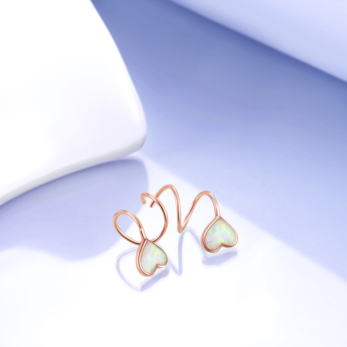 Sterling Silver with Rose gold plated Heart Opal Heart Climber Earrings-4