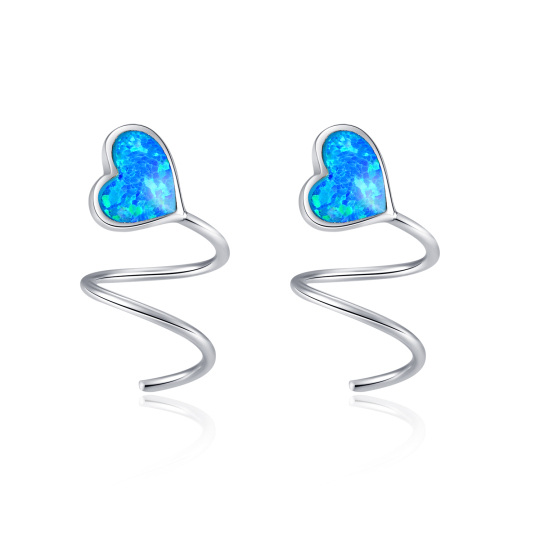Sterling Silver Heart Opal Heart Climber Earrings