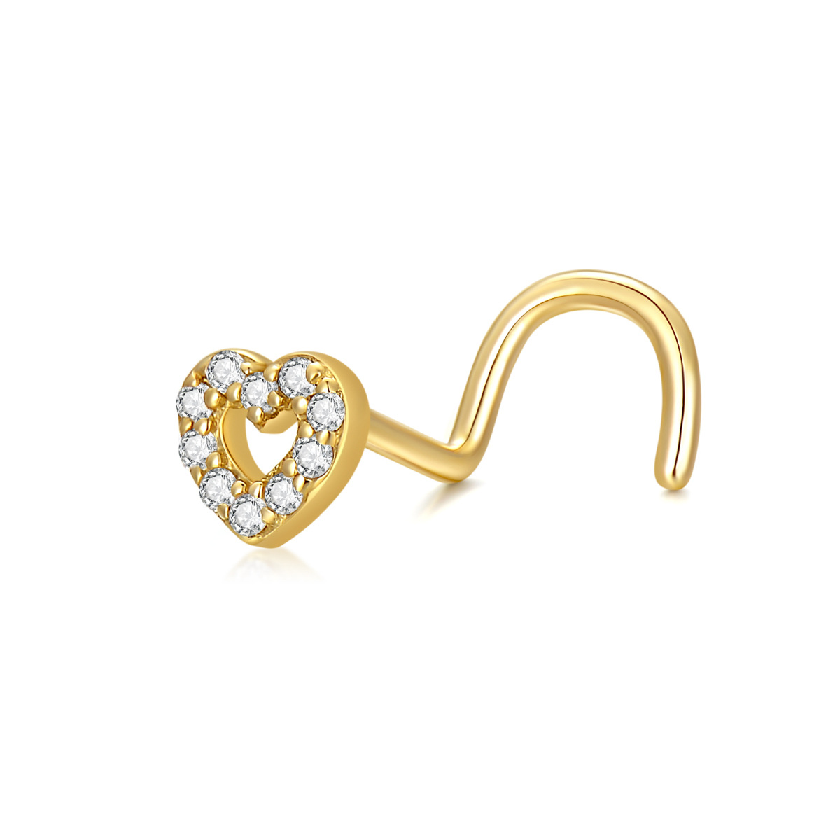 Anello al naso a forma di cuore in zirconia cubica in oro 18K-1