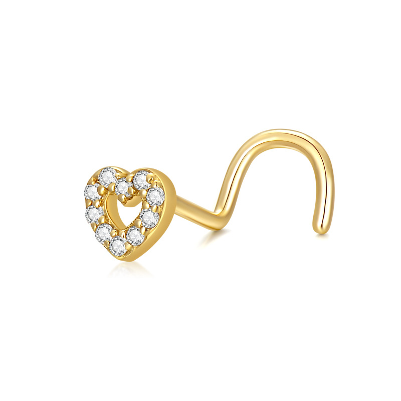 10K Gold Cubic Zirconia Heart Nose Ring-7