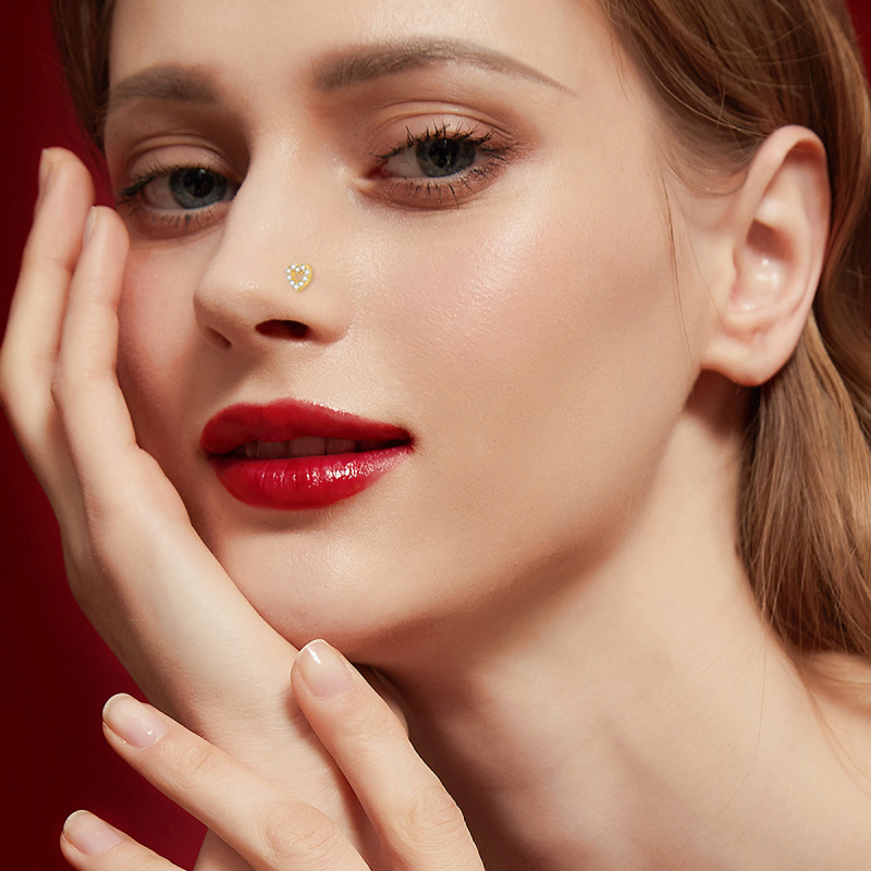 10K White Gold Cubic Zirconia Heart Nose Ring-2