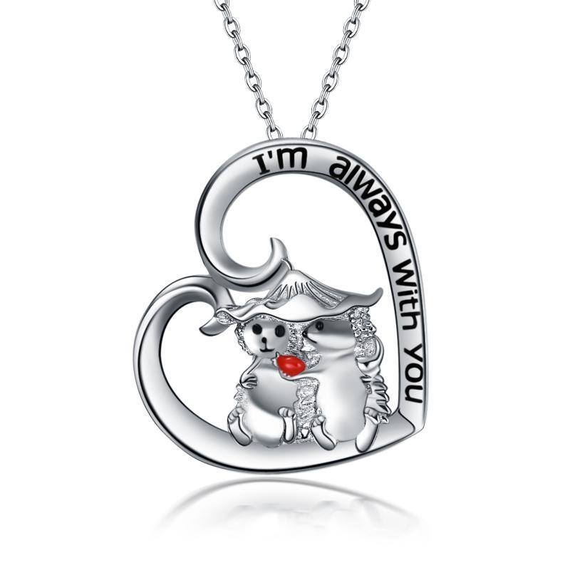 Sterling Silver Hedgehog & Heart Pendant Necklace-1