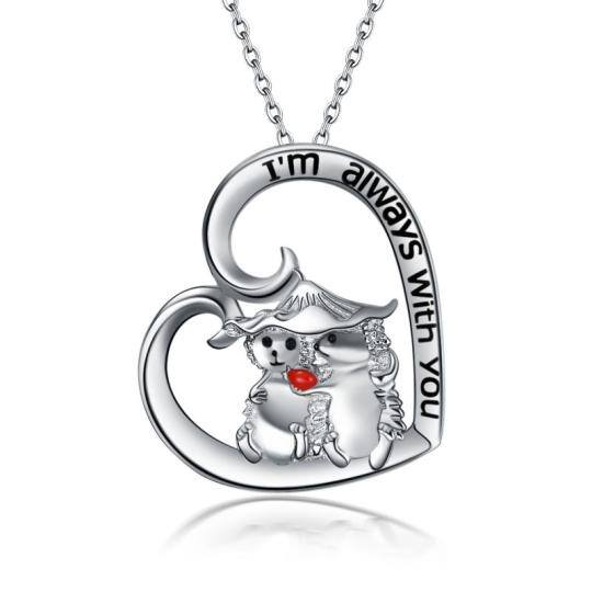 Sterling Silver Hedgehog & Heart Pendant Necklace