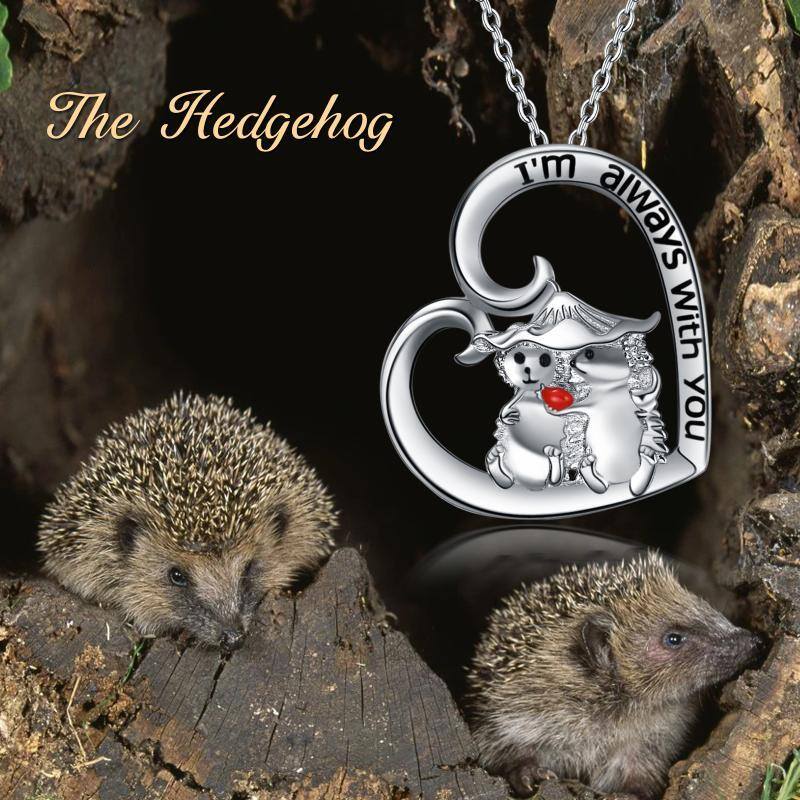 Sterling Silver Hedgehog & Heart Pendant Necklace-6