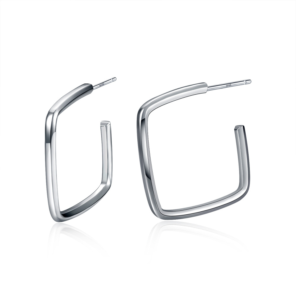Sterling Silver Square Hoop Earrings-1