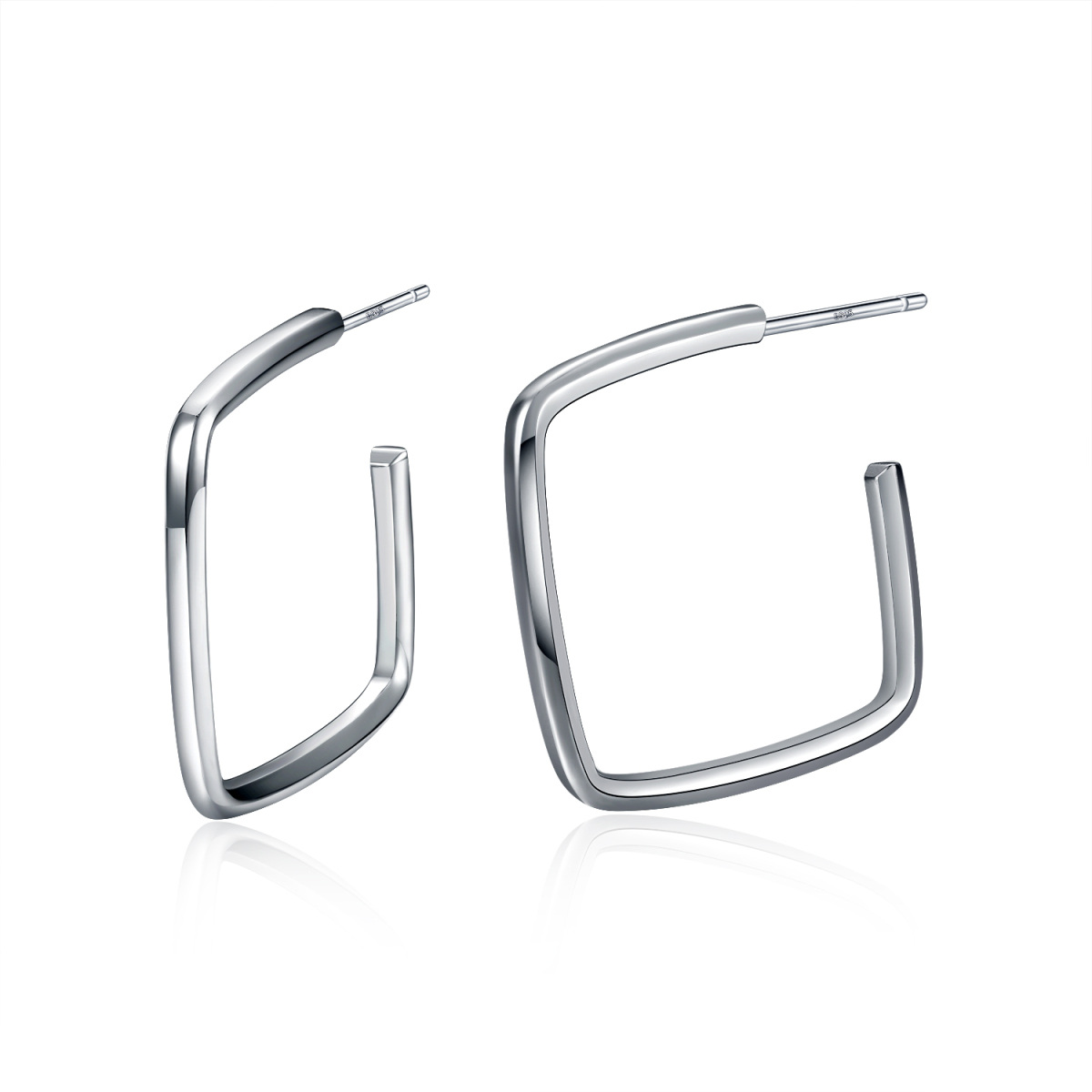 Sterling Silver Square Hoop Earrings-1