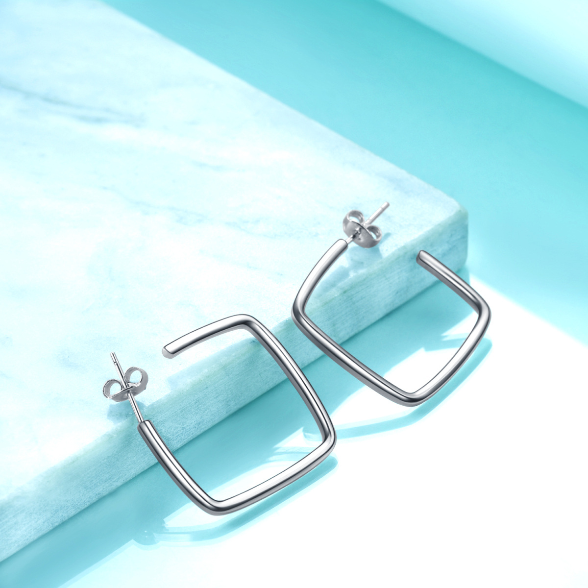 Sterling Silver Square Hoop Earrings-3