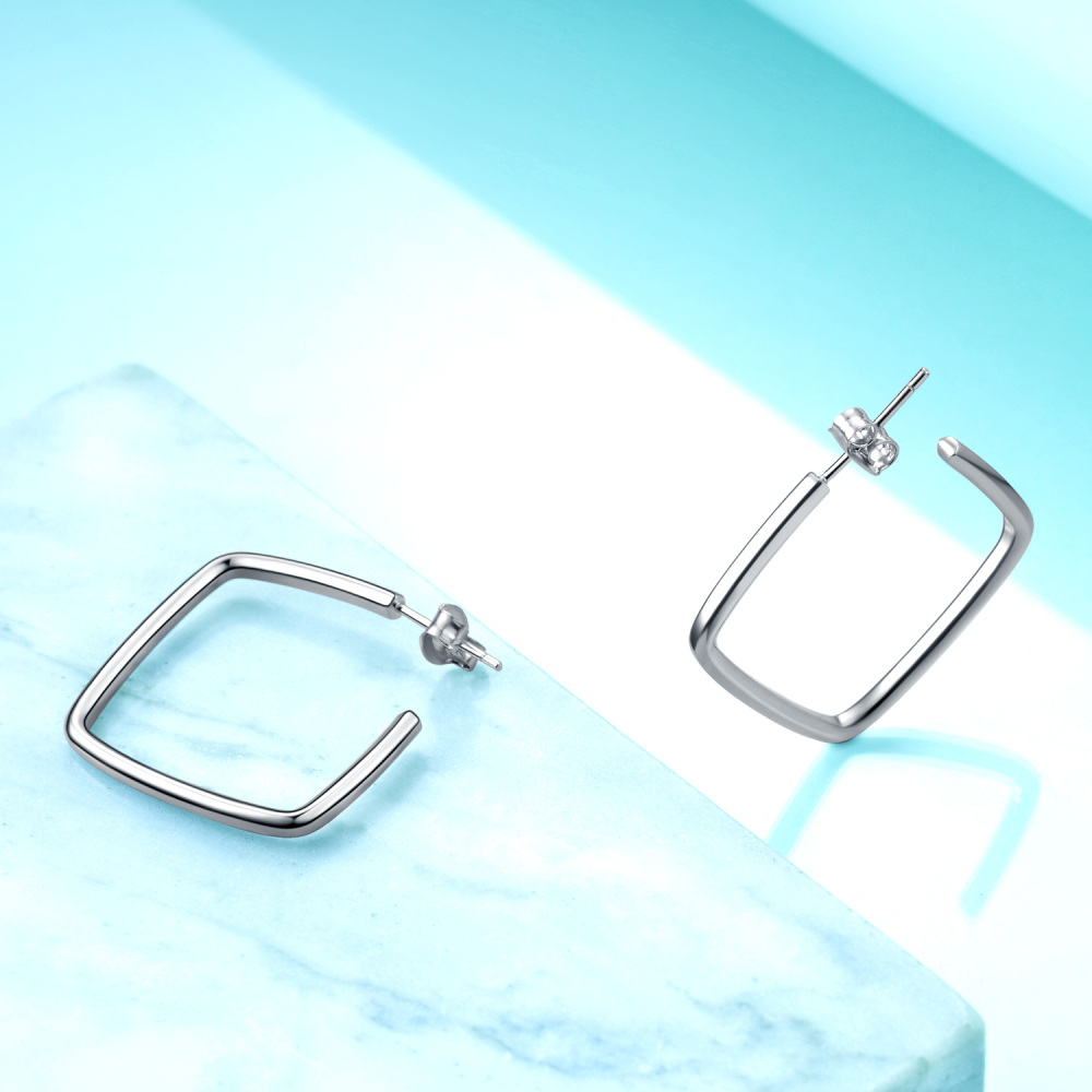 Sterling Silver Square Hoop Earrings-4