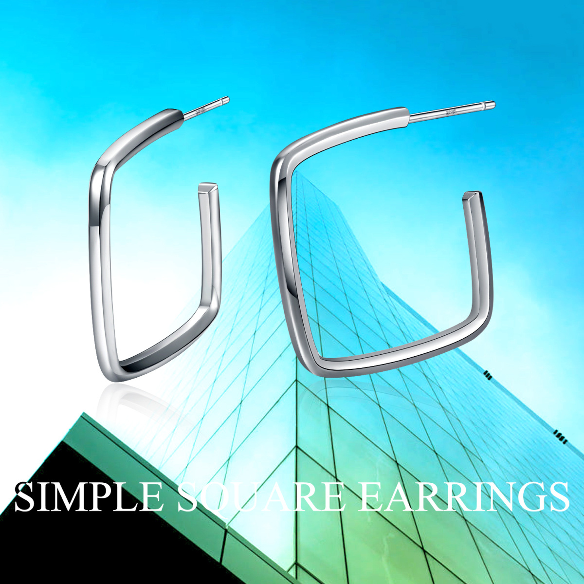 Sterling Silver Square Hoop Earrings-6