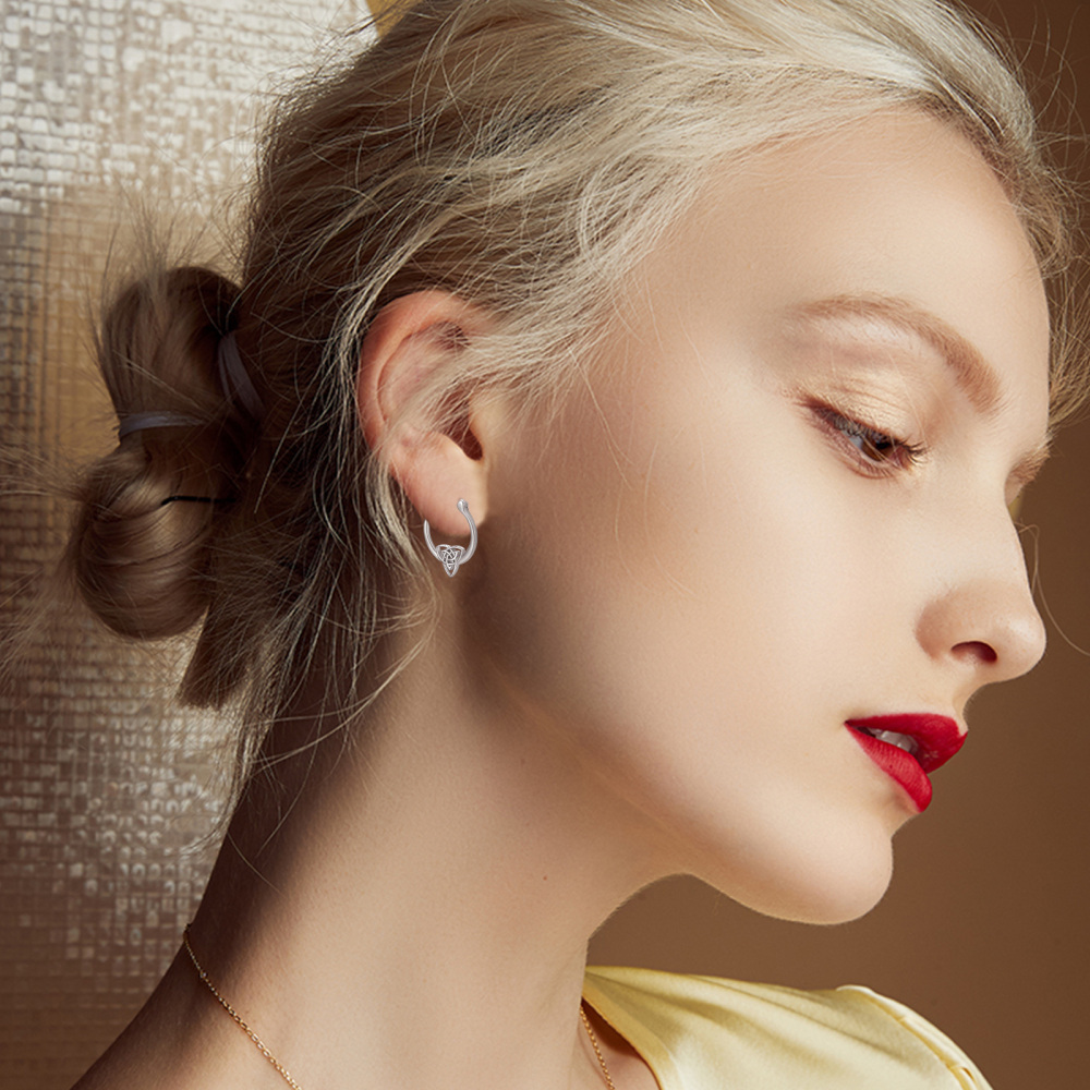 Boucles d'oreilles créoles en argent sterling avec nœud celtique-3