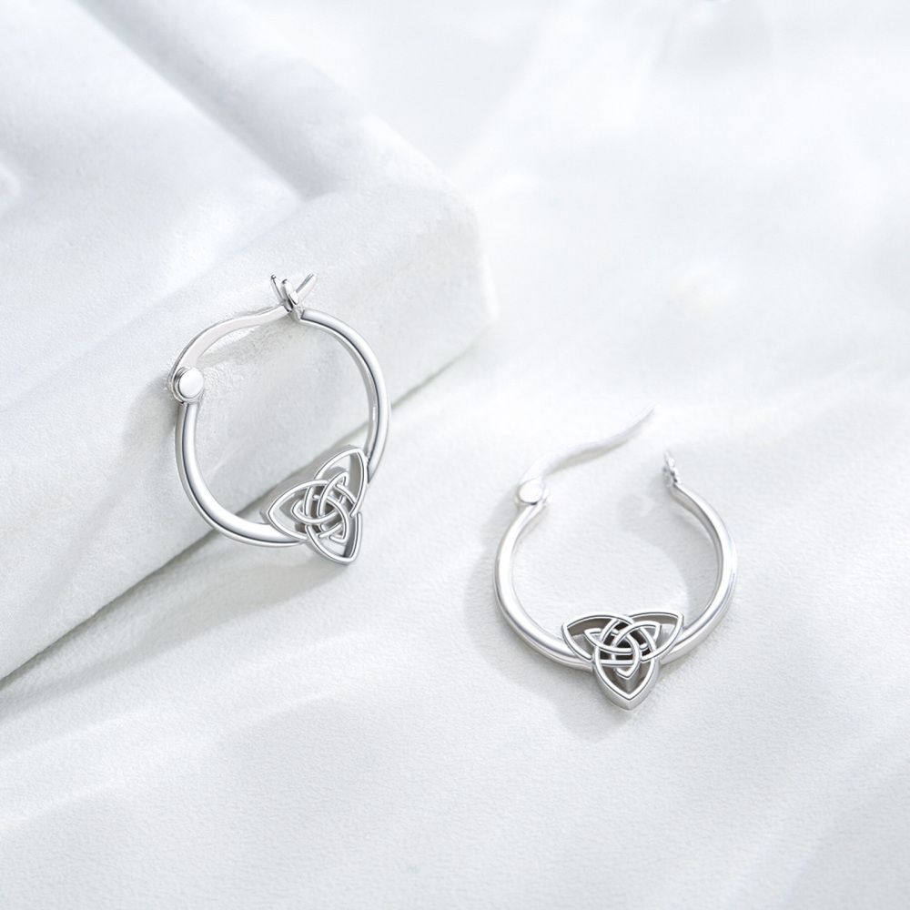 Boucles d'oreilles créoles en argent sterling avec nœud celtique-4