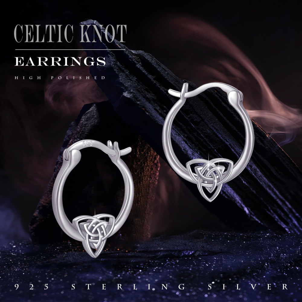 Boucles d'oreilles créoles en argent sterling avec nœud celtique-5