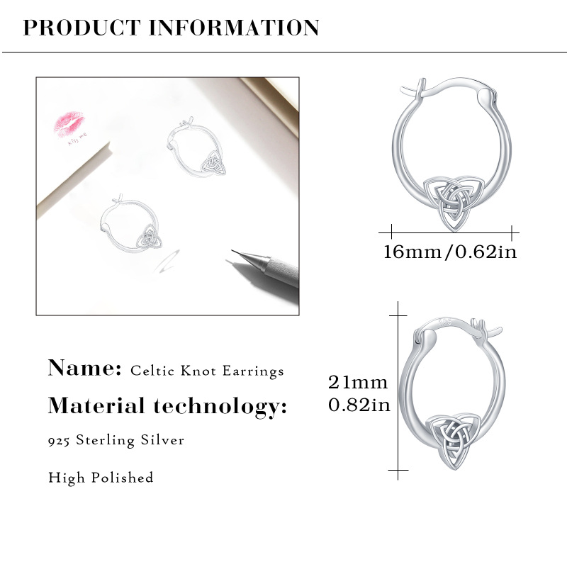 Brincos de argola com nó celta em prata esterlina-6