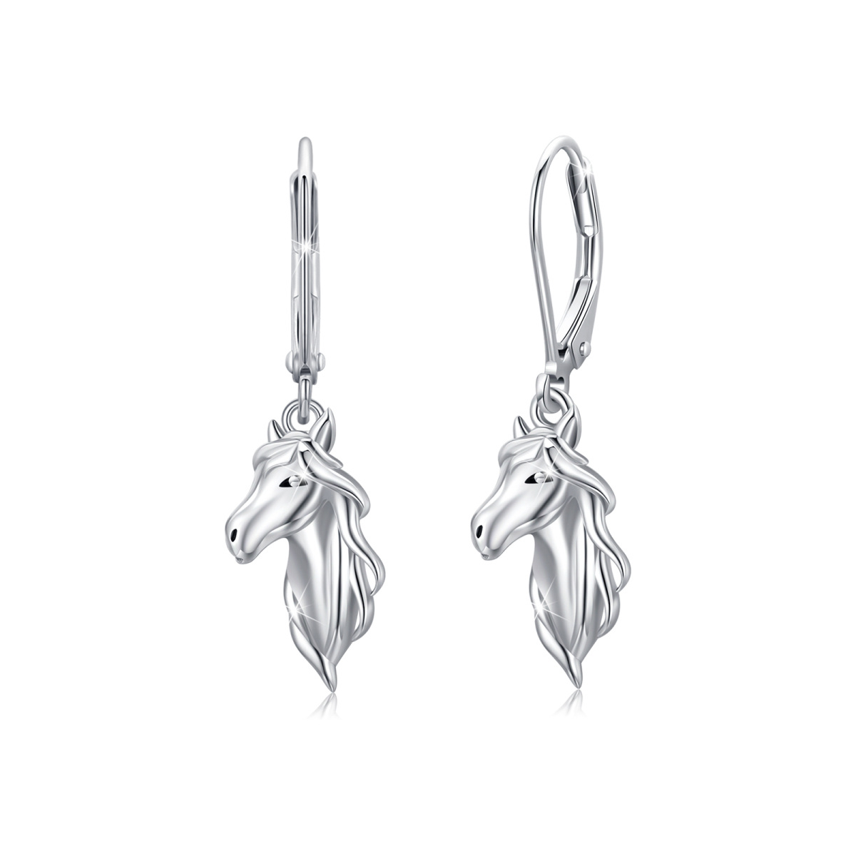 Sterling Silver Horse Lever-back Earrings-1