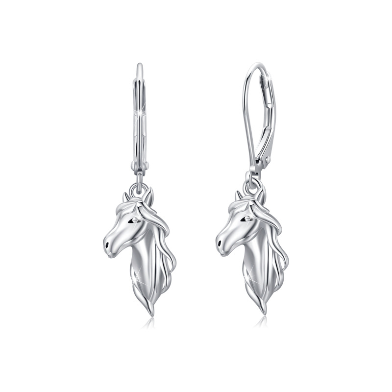 Sterling Silver Horse Lever-back Earrings-8