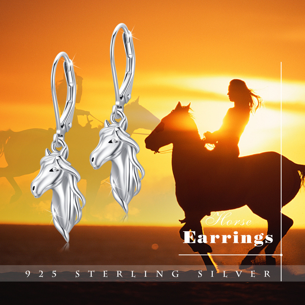 Sterling Silver Horse Lever-back Earrings-6