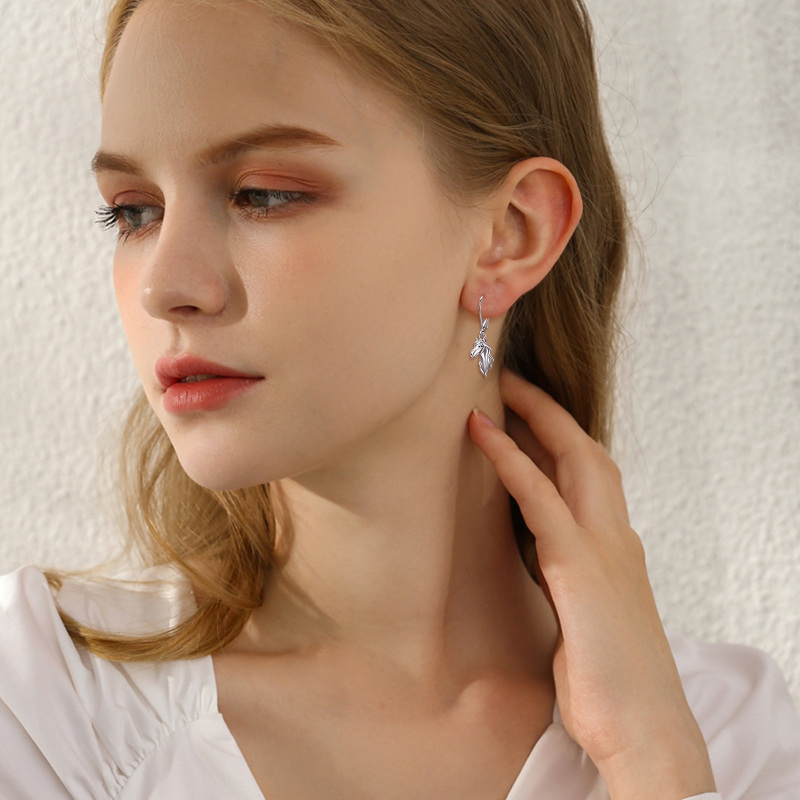 Brincos de alavanca de cavalo de prata esterlina-2