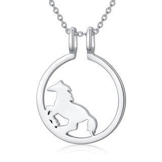 Sterling Silver Horse & Round Pendant Necklace-41