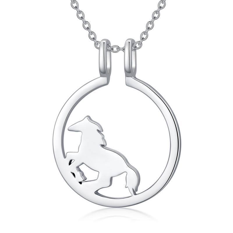 Sterling Silver Horse & Round Pendant Necklace-17