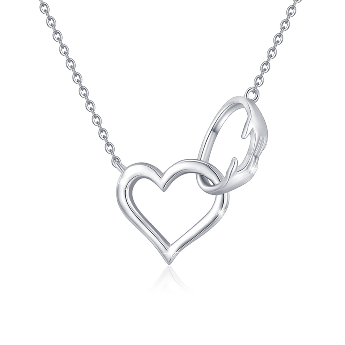 Sterling Silver Heart & Hug Pendant Necklace for Women-1