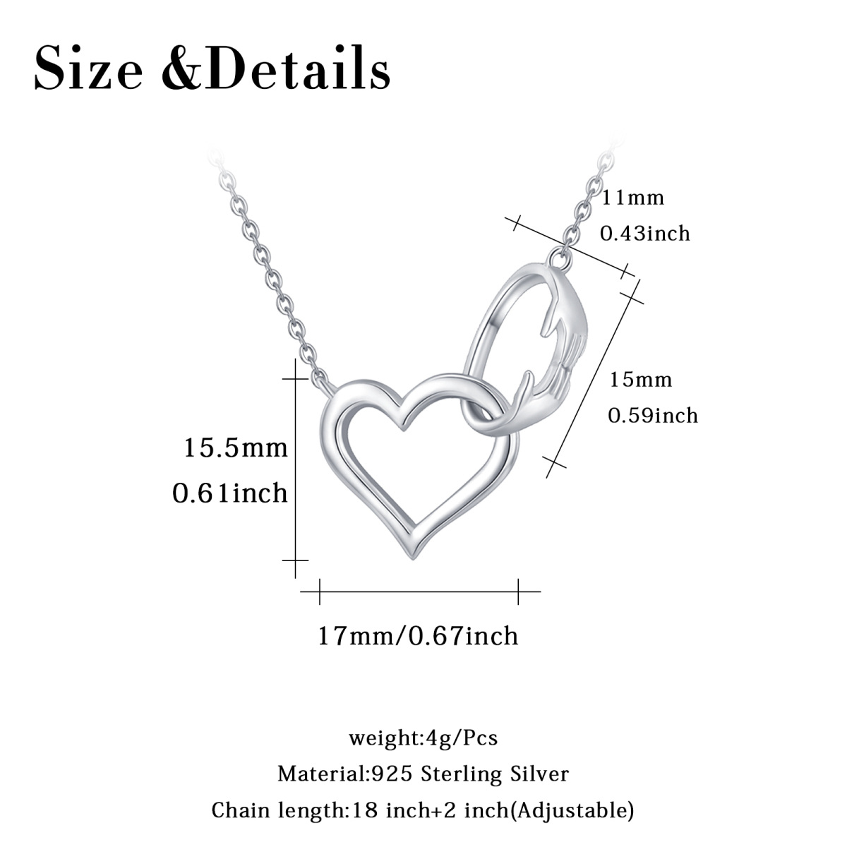 Sterling Silver Heart & Hug Pendant Necklace for Women-5