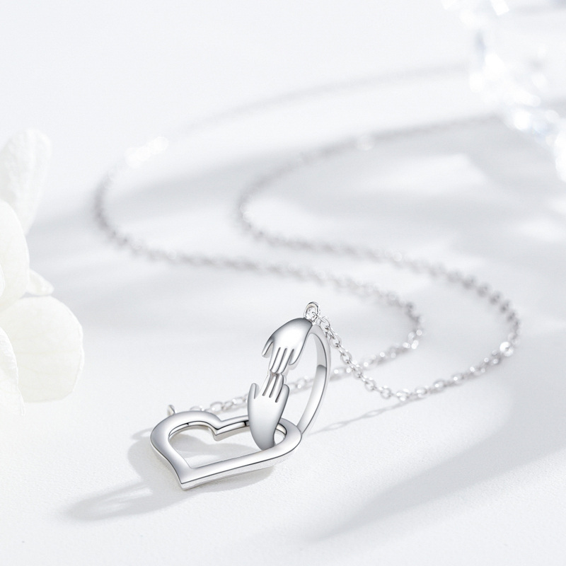 Colar com pingente de coração de prata esterlina para mulheres-4