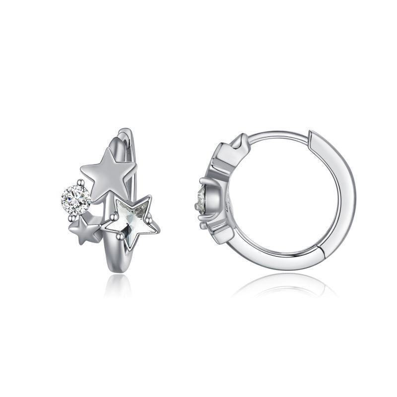 Brincos de argola de estrela de cristal de prata esterlina-1