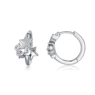 Sterling Silver Crystal Star Hoop Earrings-39