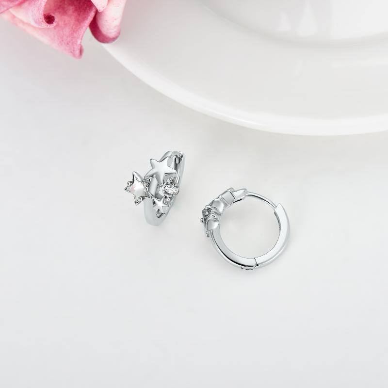 Sterling Silver Crystal Star Hoop Earrings-4